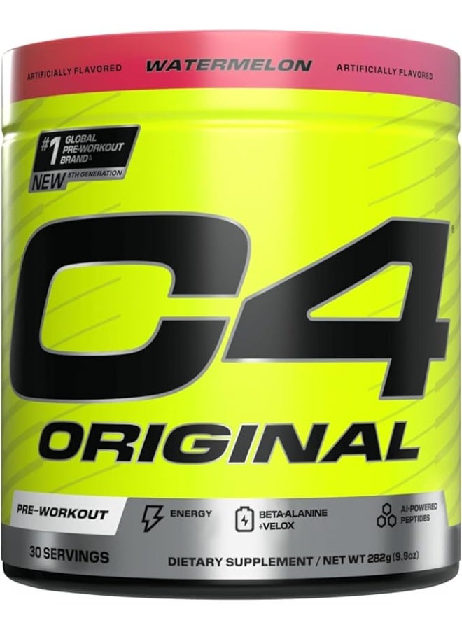 C4  Cellucor Cellucor C4 Original Pre Workout Powder Sugar-Free Drinks for Men & Women with 200mg Caffeine & 2g CarnoSyn Beta-Alanine Energy, Focus & Performance Support, Watermelon, 30 Servings - Image 1